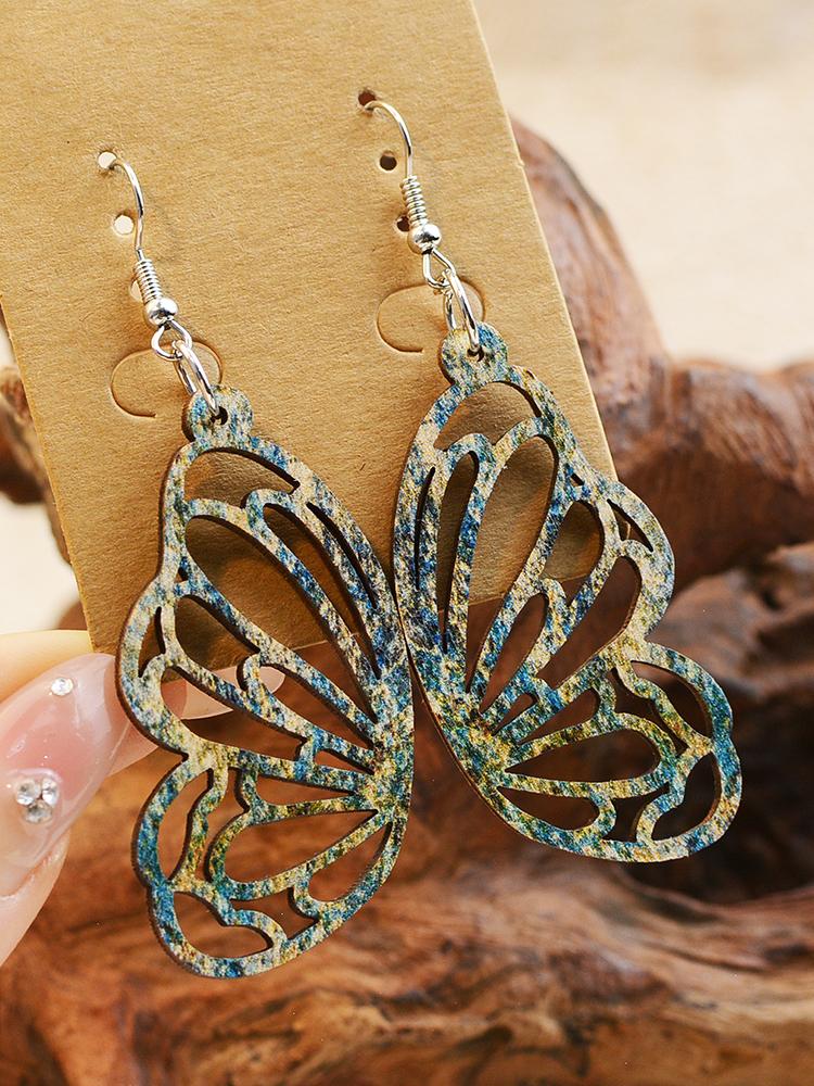 

NEW Trendy Vintage Colorful Butterfly Earrings For Women Geometric Hollow Double Sided Lightweight Drop Dangle Earrings Zircon