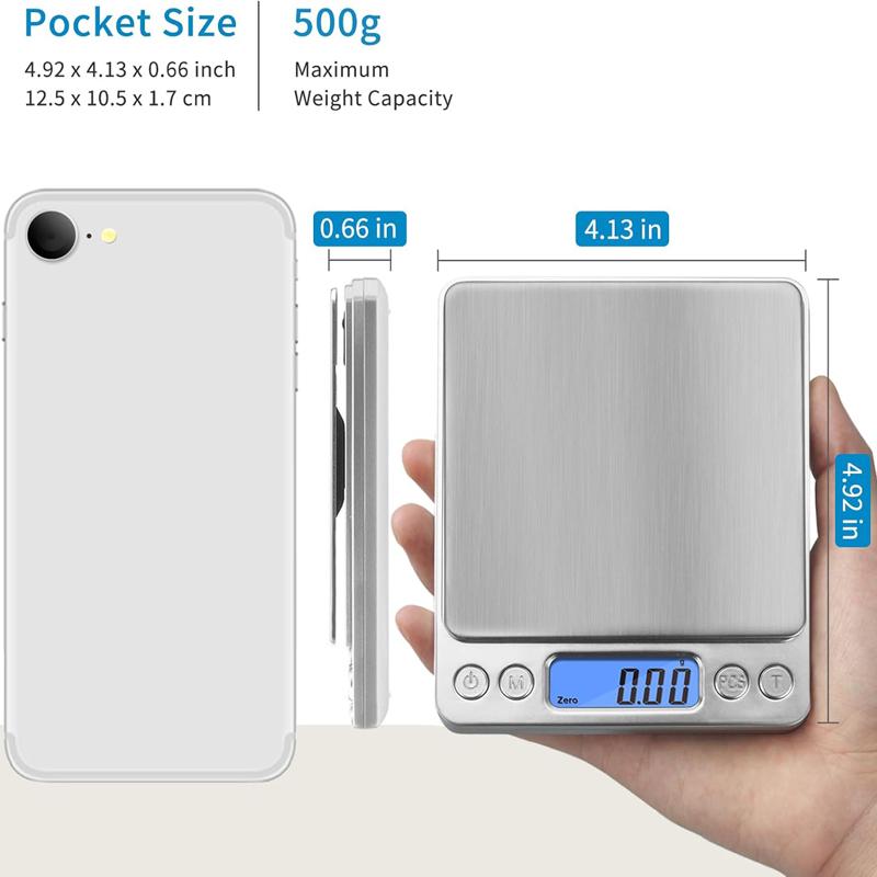 Digital Kitchen Scale Mini Pocket Stainless Steel Precision Jewelry Electronic Balance Weight Gold Gram 0.01/500g Weigh Scales