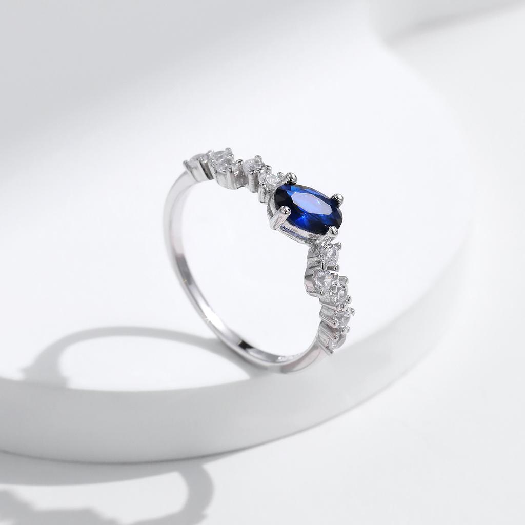 MODIAN 925 Silver Classic Royal Blue Zirconia Ring Vintage Shiny Statement Rings For Women Anniversary Jewelry
