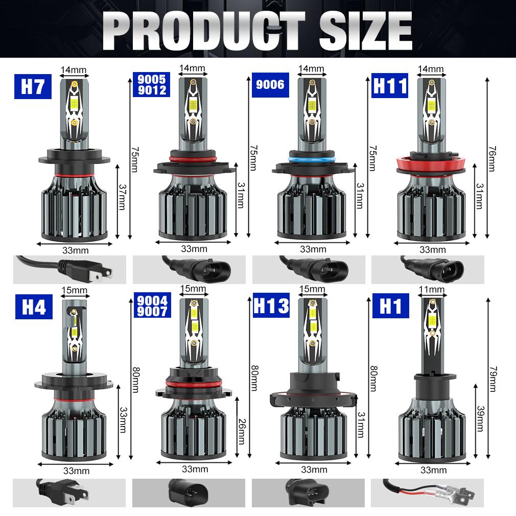 2Pcs 30000LM H7 LED Headlight H1 H4 Led Canbus H8 H11 9005 HB3 9006 HB4 9004 9007 H13 Led Bulbs Hi/Lo Beam 3570 CSP Automobile Kit Turbo Fog Lamp 12V