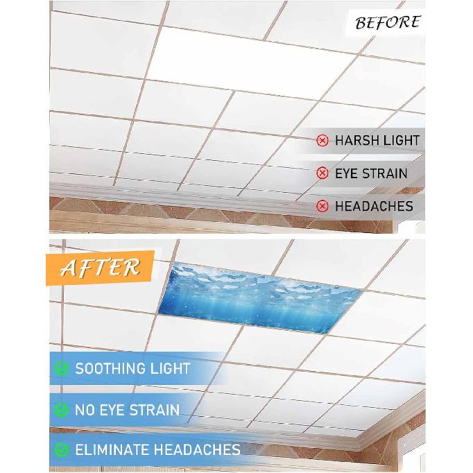 Summer 4 Pcs Fluorescent Light Covers, Ocean Blue Sea Waves Underwater Magnetic Light Filters Shade Panel Light Covers for Ceiling Lights Classroom