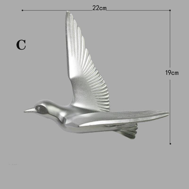 3D resin bird wall decorations three-dimensional wall stickers white gold bird statue living room TV sofa background wall art