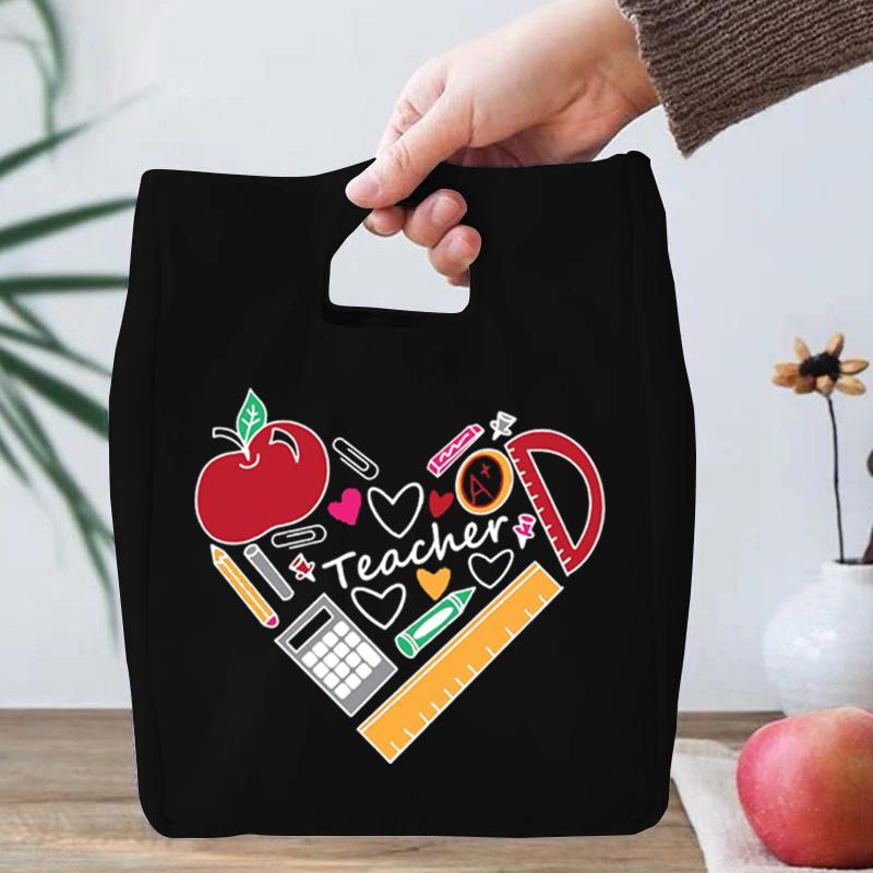 

Fashion Teach Lunch Bags Lunch Bag School Child Teach Love Inspire Graphic Print Women Picnic Travel Thermal Essential Tote Bags слоновая кость
