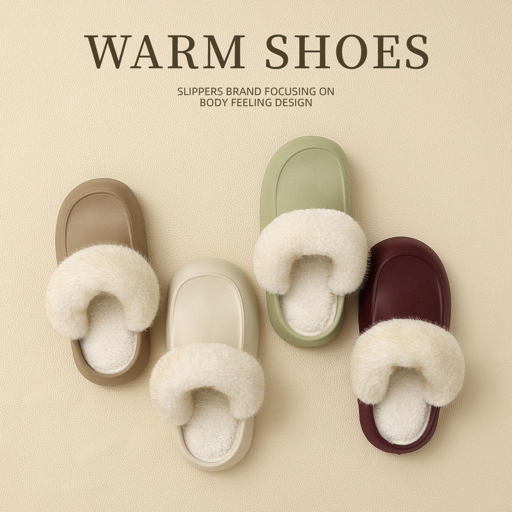 Waterproof cotton slippers, half a pack in autumn and winter, and home indoor warmth, velvet, non-slip and windproof cotton towers.
