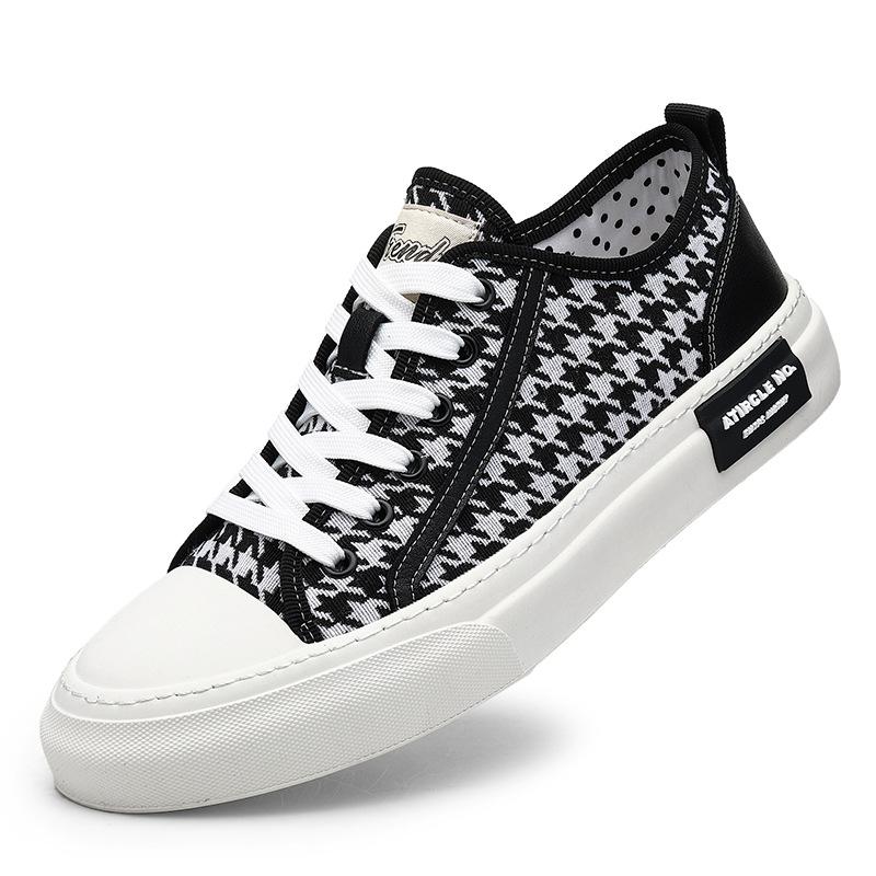 

Men s casual board shoes black and white flower color cloth breathable lace-up shoes trendy fashion versatile cloth shoes comfortable soft sole men 44