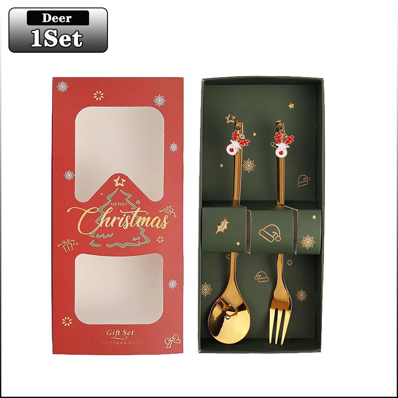 

Christmas Spoon Set Santa Doll Cutlery Set Cute Dessert Spoons Holiday Tableware Two Piece Set for Christmas Gift Decoration