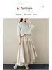 Japanese Mori Girl Linen Half Skirt: Women's Elastic Waist, Heavy Embroidery, Mid-Length A-Line Design.