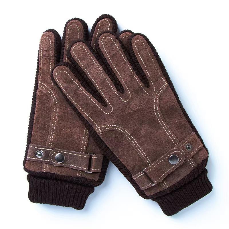 Thickened and Fleece Leather Gloves In Winter All Fingers for Men's Sports Cycling Cold Proof Wind Proof Warm Touch Screen Electric Vehicle Skiing