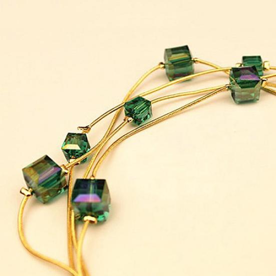 Kvinner Square Rhinestones perler 2 lag Golden Alloy Chain lang genser kjede