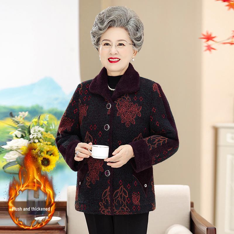 

Зимнее пальто плюс бархат для среднего и пожилого возраста, утолщенный топ из норкового бархата для бабушек, куртка с хлопковой подкладкой для 70-летних. XL (80-100 Jin)