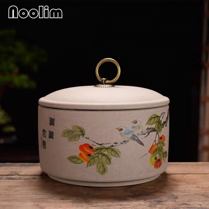 Ceramic Tea Caddy Large Kitchen Food Sealed Storage Tank Portable Travel Packaging Box Canister Spice Jar