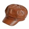 Solid Color Leather Painter Hat Versatile Octagonal hat Casual PU Beret Cap  Autumn Winter