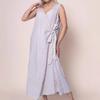 New Solid-color V-neck Side-tied Sleeveless Long Dress for Women