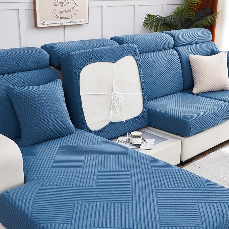 Velvet Jacquard Cushion Cover For Living Room Solid Stripe Pattern Sofa Cover Velvet Couch Cover Sofa Protector Seat Cover
