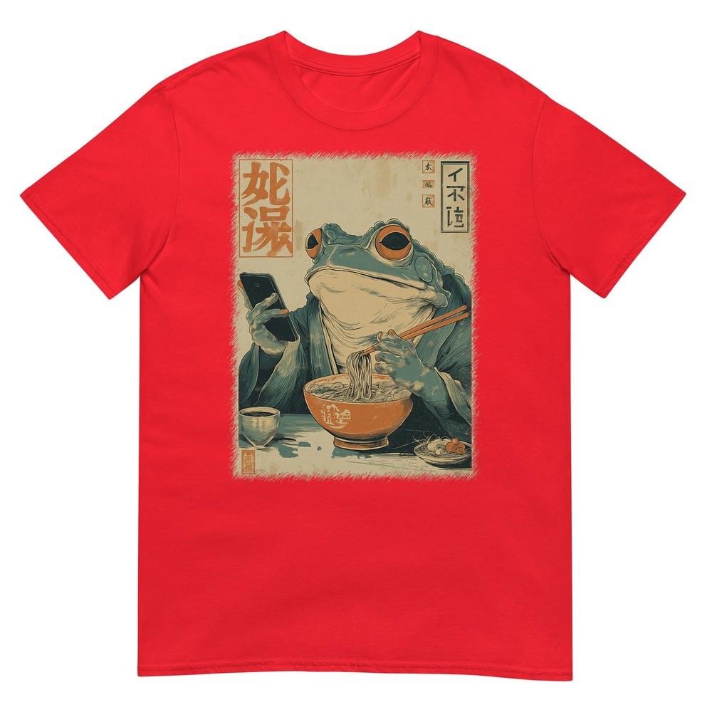 Funny Grumpy Frog Eat Raunisex And Scroll Phone Japanese Art Tshirt S