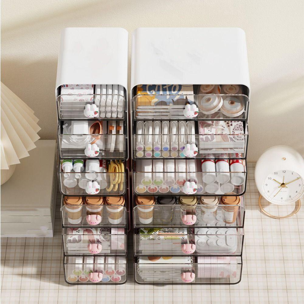Transparent Design Desk Pen Holder Multifunctional Storage Shelf Sundries Rack Sorting Box Office