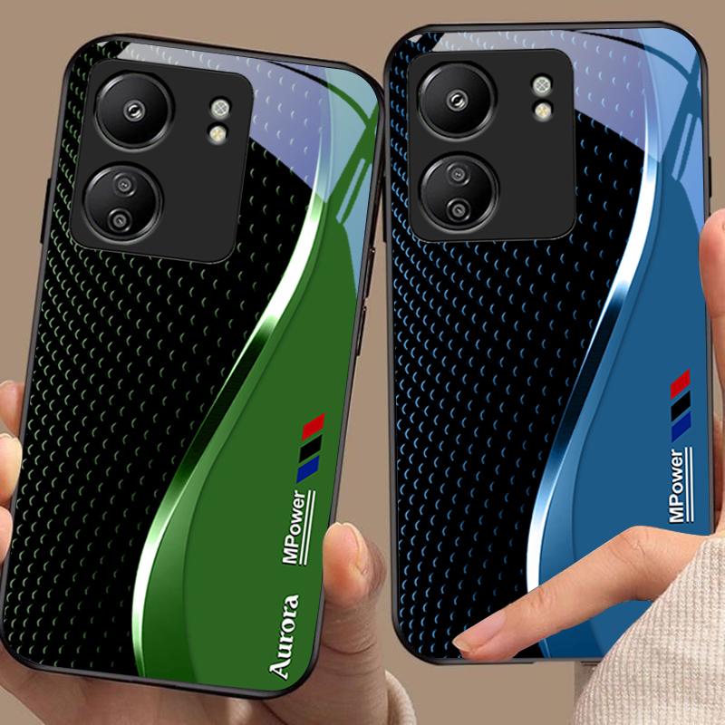 Creative Curve Double For Xiaomi Redmi 13C Note13 12 Pro Plus 5G Note 9 13T Pro POCO X6 F5 F6 Black Tempered Glass Phone Case
