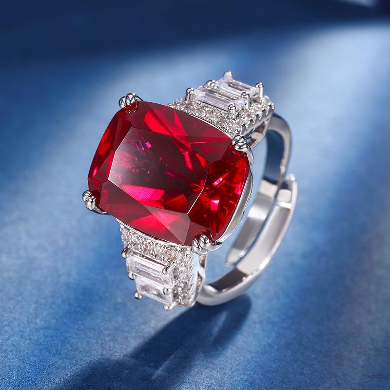 Schmuck Kupferboden Vergoldet Simulationsfarbe Schatz Korund Fett Quadratisch 12 * 16 Senior Design Ring Damen