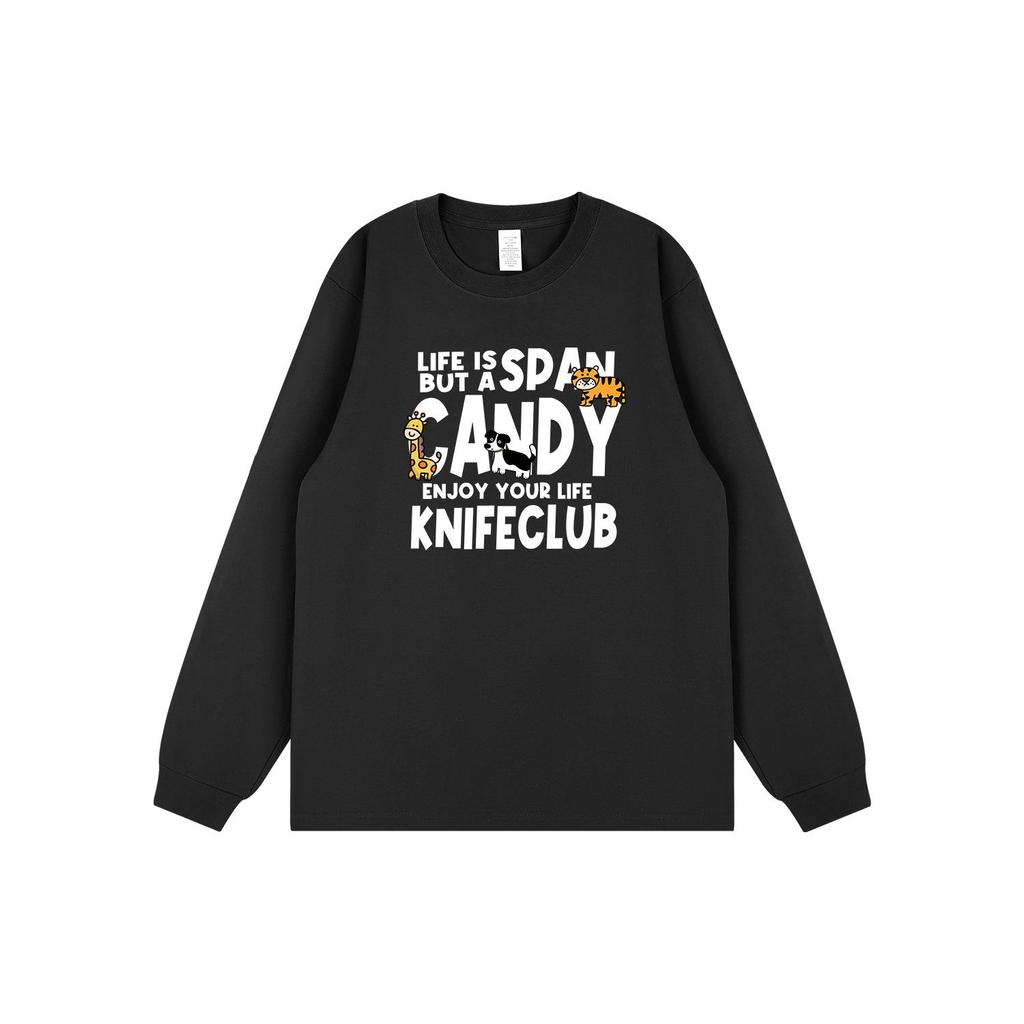 Japanese Cute Cartoon Letter Print Cotton Long Sleeve T-Shirt for Students