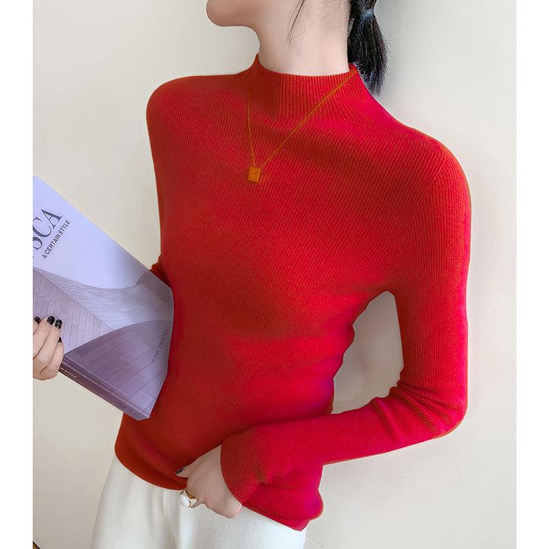 Women's Seamless Cashmere Half-High Neck Slim-Fit Sweater - Versatile Autumn/Winter Knitwear Base Layer