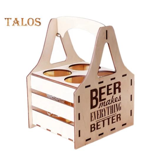 Wooden Beer Caddy Picnic Beer Carrier Box Beer Bottle Holder Vintage Style Tote for 4 or 6 Bottles BYOB Parties BBQs
