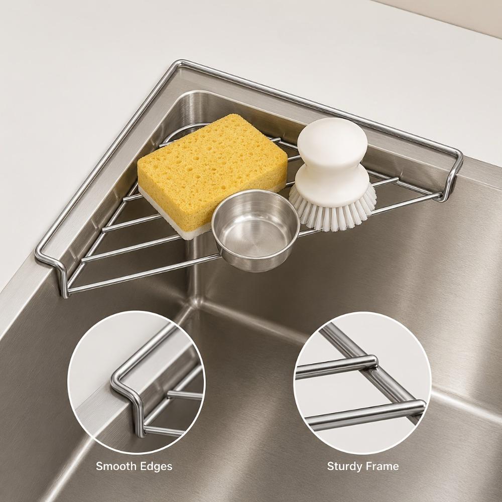 4Pcs Stainless Steel Sink Caddy Triangle Corner Storage Rack Sponge Dish Cloth Holder Drainer No Drill RV Kitchen Accessories
