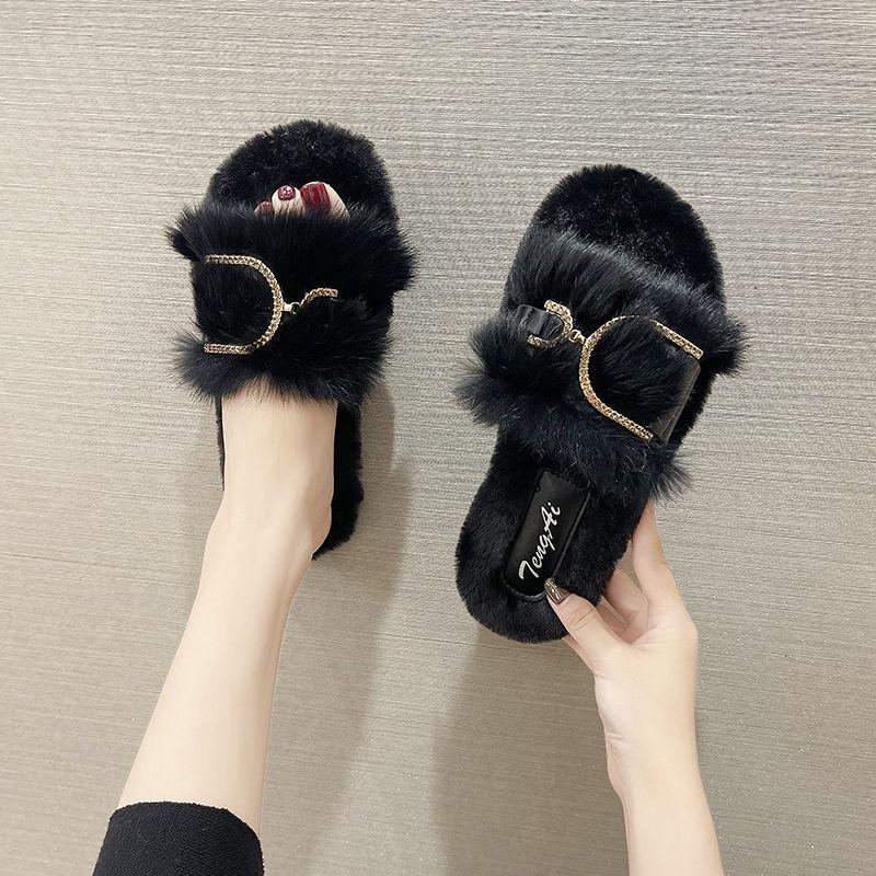 Mao Mao slippers women wear Internet celebrities super fire 2025 autumn and winter new versatile flat-bottomed fairy one-word cotton drag tide