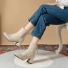 Fashion Block Heel Suede Mid Heel Skinny Square Toe Booties New Winter New Back Zip High Heel Stretch Boots