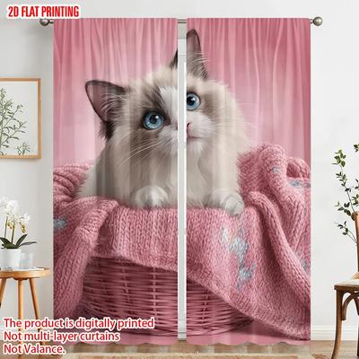 Plane Printing Curtain Fabric Cat Towel Print Theme Pattern Versatile Polyester Without Rod Festive Ldeal Set Of 2 Made Washable