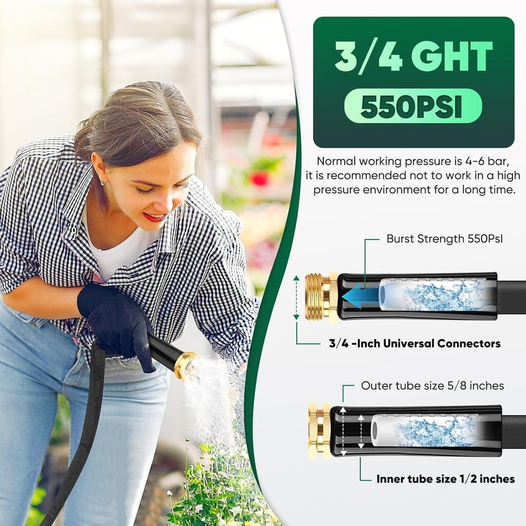 Garden Hose 50 Ft, Non-Expanding Water Hose, Flexible Ultra-Light, Anti-Kink, Wear-Resistant, Portable, Easy Storage, Hose With 3/4 For Outdoor