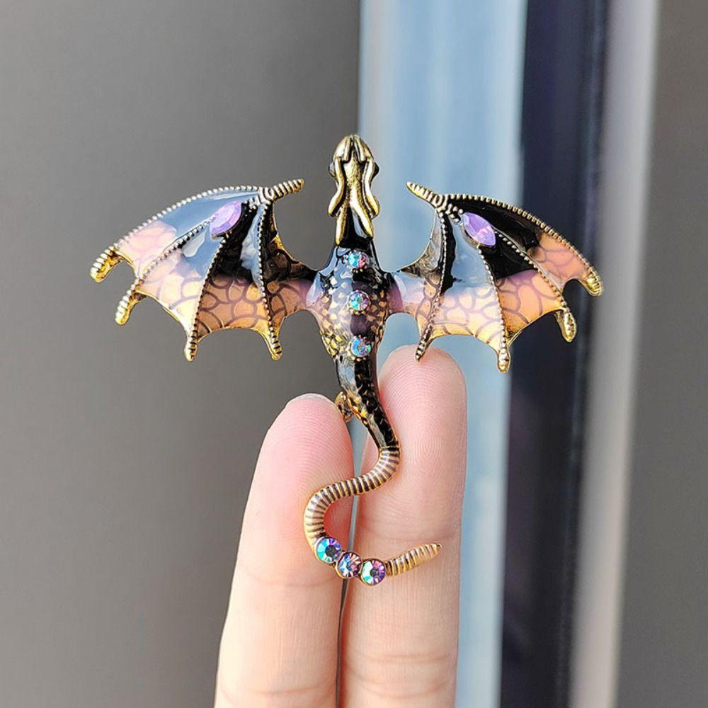 Vintage Enamel Dragon Brooches Jewelry Flying Dragon Brooch Office Rhinestone Brooch Pins