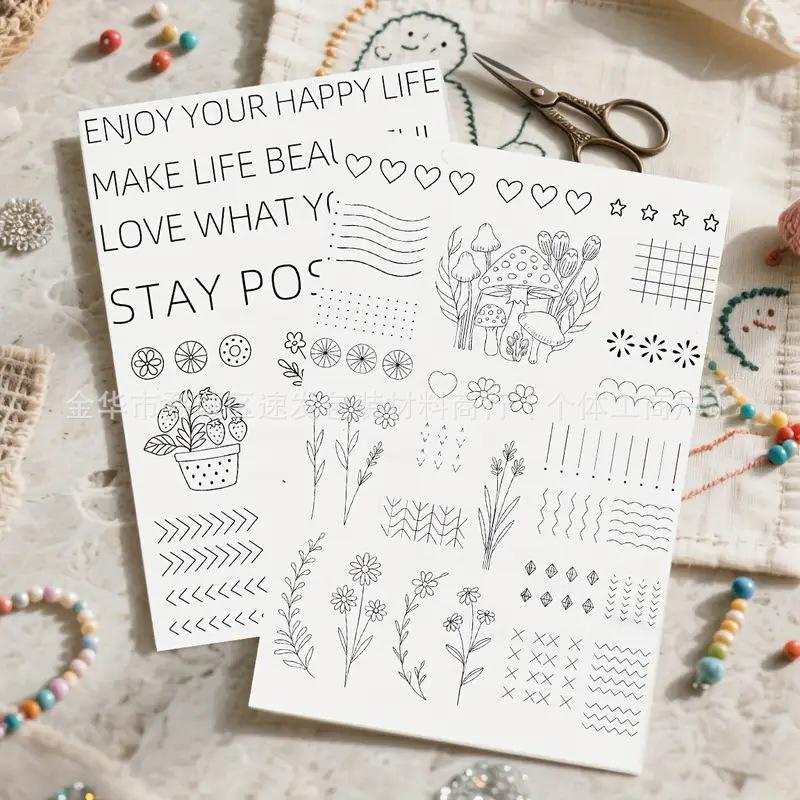 Stickstich Stickvlies Transferpapier mit vorgedrucktem Muster Wasserlöslich Auswaschbar Handnähnadel Faden Set