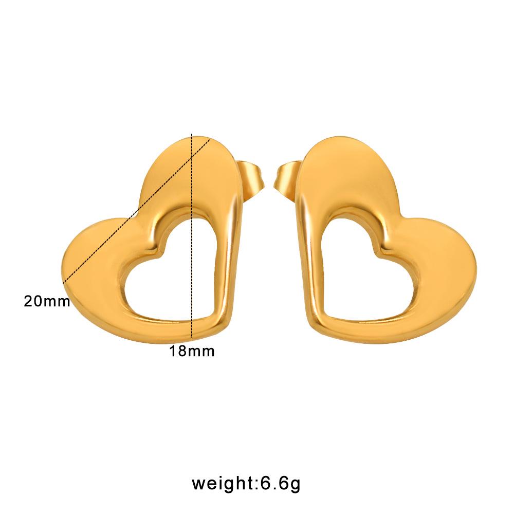 18K Gold Titanium Steel Ram Horn Heart C-Shape Earrings - Fashionable European & American Hollow Ear Studs