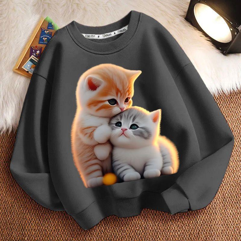 Children's Little Cat Hoodies for Autumn and Winter, Casual Long-sleeved Hoodies for Boys and Girls