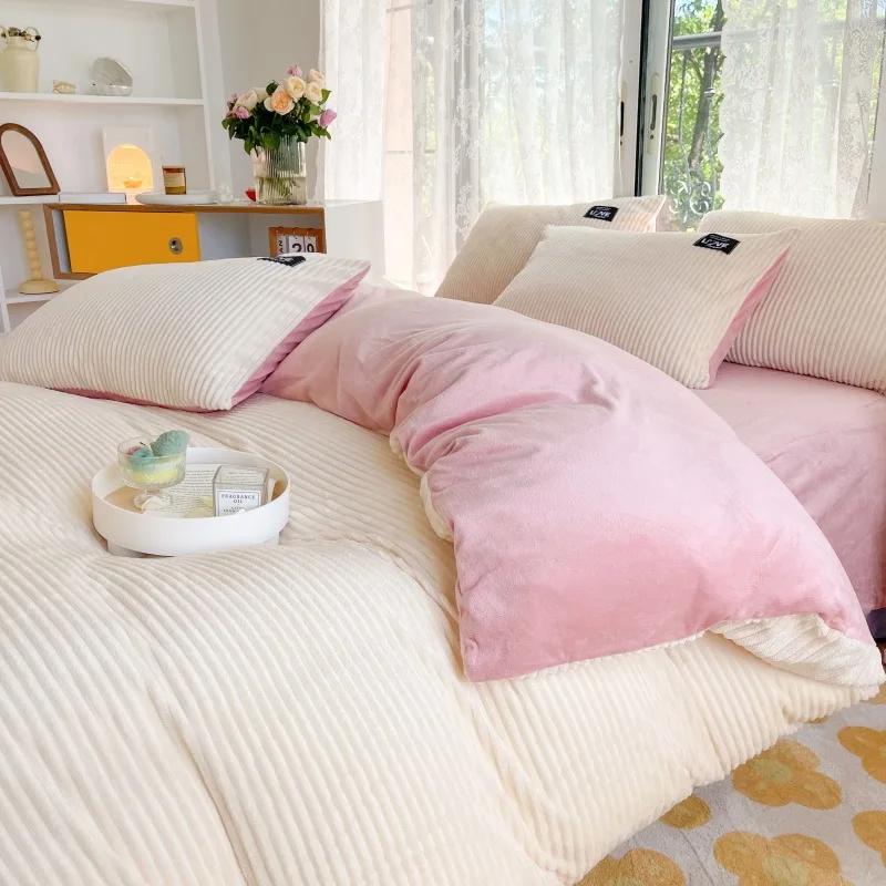 Warm Plush Velvet Duvet Cover Pink Gray Girl Boy Single Double Queen King Size Comforter Quilt Cover For Winter