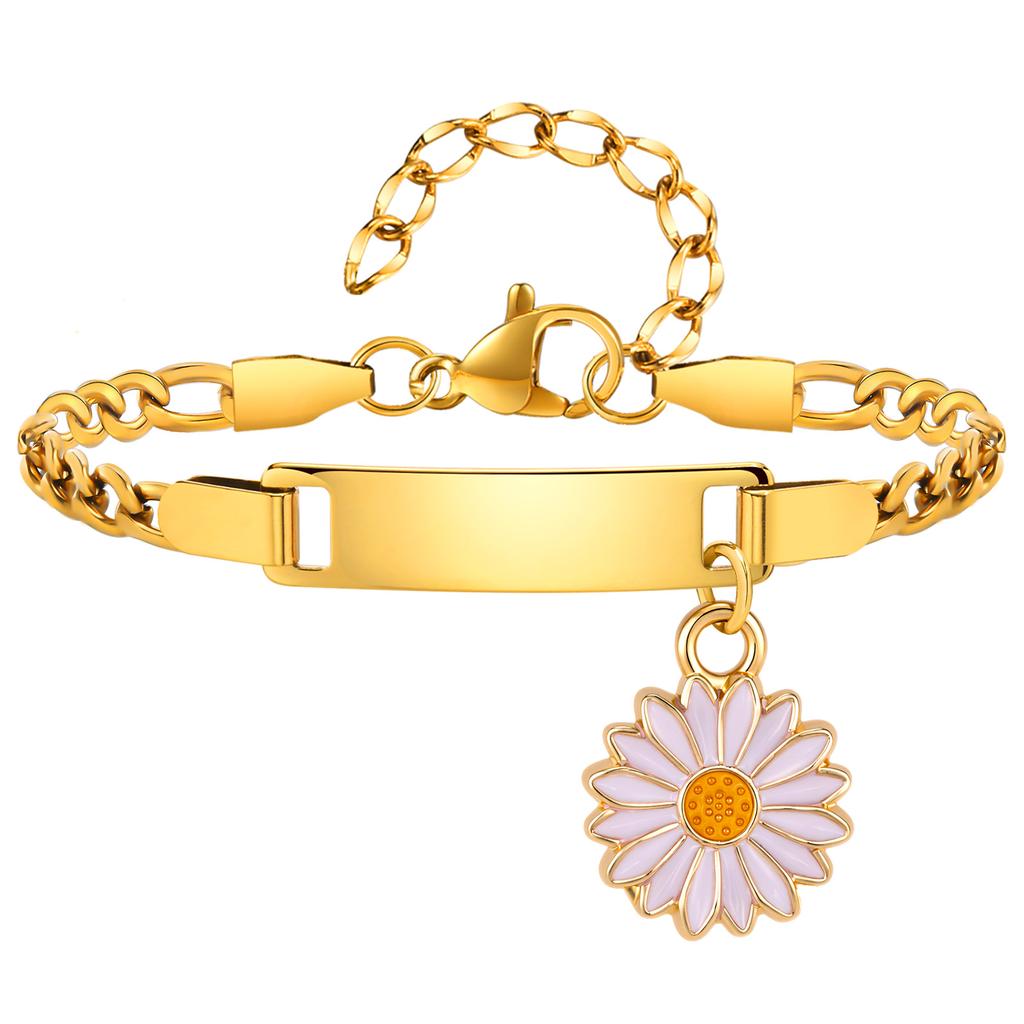 Custom Name Daisy Bracelet for Baby Kids Personalized Gold Plated Chain Flower Children's Jewelry Gift