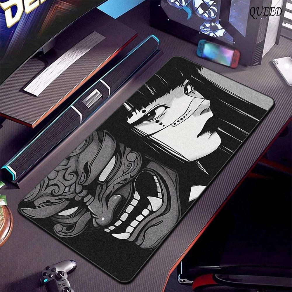 900x400mm Locking Edge Mousepad Oni Mask HD Print Keyboard Mousepad Anime Girls Large Gaming Mouse Mat Rubber Non-slip Desk Pad