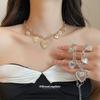 Zirconia Heart Geometric Necklace: High-End Metal Sparkle Clavicle Chain for Women