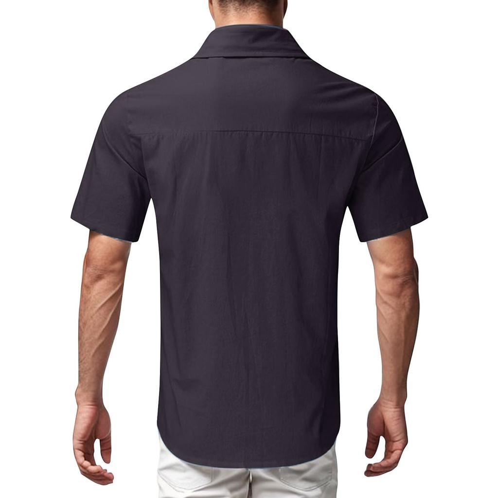 Men'S Casual Loose Short Sleeved Printed Shirt With Fashionable Lapel Top