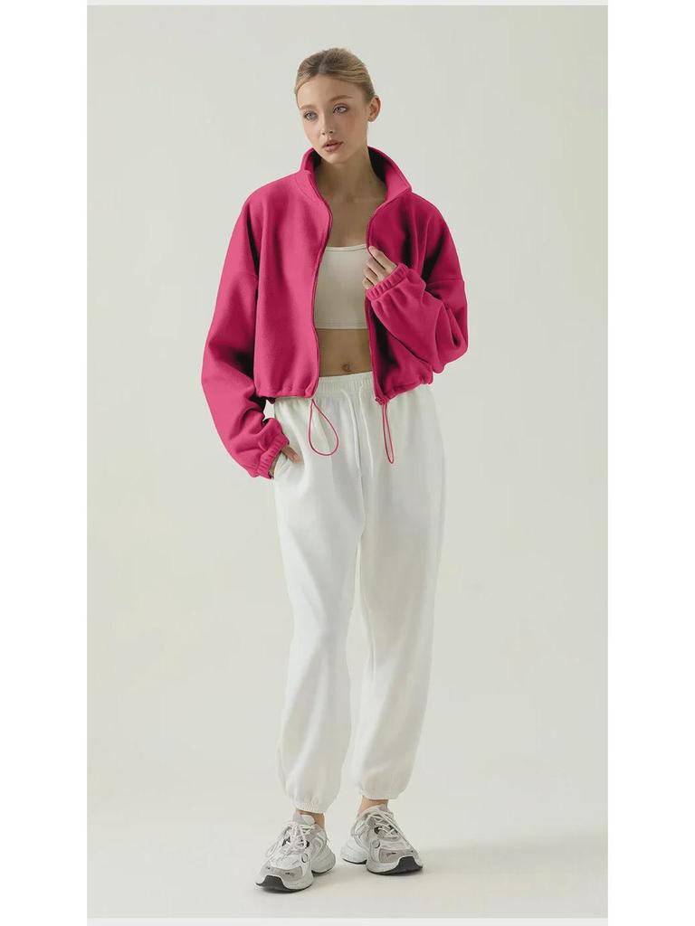 Velvet-Enhanced Stand Collar Sports Jacket: Warm, Thickened, and Perfect for Outdoor Fitness and Running in Autumn and Winter