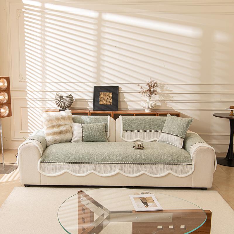 

Fabric Four Seasons Universal Non-Slip Sofa Cushion Modern Simple Winter Thick Plush Sofa Cushion Cover Cover Towel 70X70cm зелений