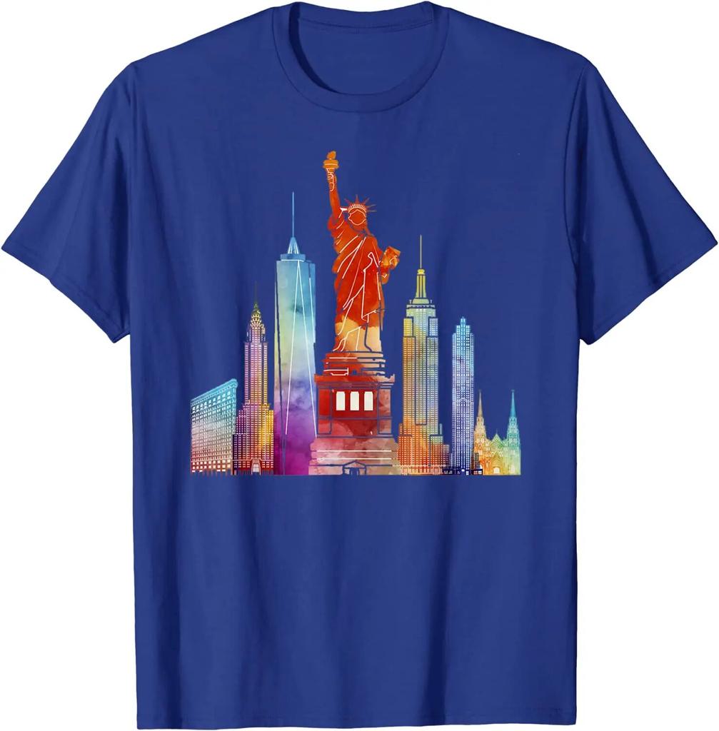 New York City Watercolour Statue of Liberty Unisex Women T-Shirt Streetwear Cotton Casual Daily Four Seasons Tees Oversized T Shirt