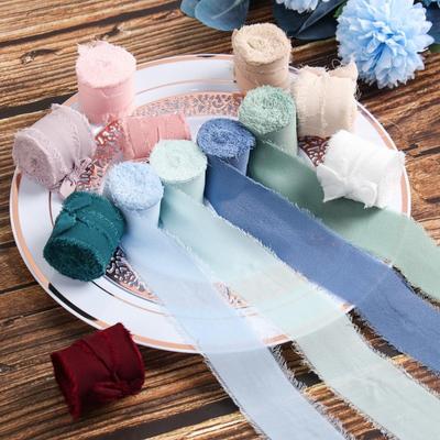 3,8CM*5M Handgemachtes ausgefranstes Falten Chiffon Seidenband Hochzeitseinladung Verpackung Dekoration Durchsichtiges Fransen Handwerk Brautstrauß