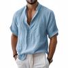 Men's Summer New Men's Lapel Shirt Solid Color Short-sleeved Casual Versatile Cotton and Linen Shirt