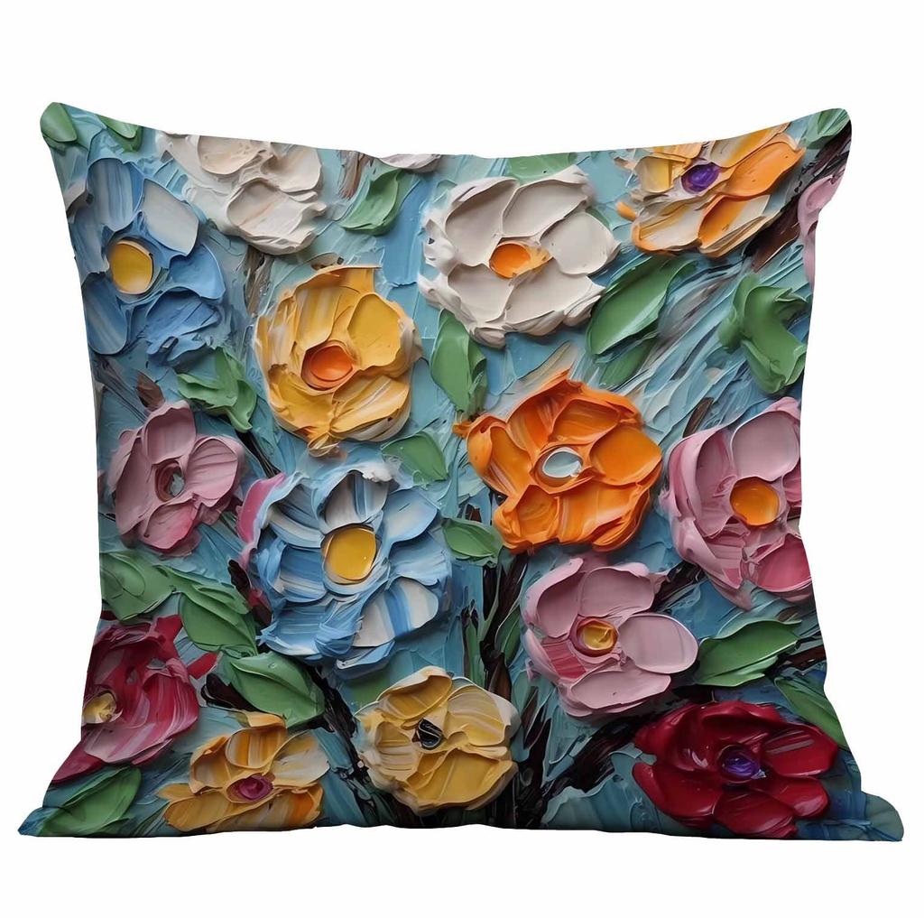 New Oil Painting Style Flower Pillowcase Home Furnishing SF Express Cushion Pillowcase Decoration