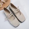 Fashion Flats Female Autumn Casual Flock Buckle Strap Square Toe Mary Jane Shoes for Women Solid Casual Shoes Woman Plus Size