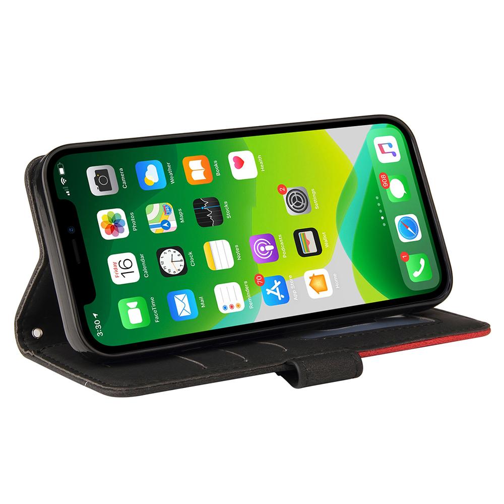 For iPhone 15 Leather Case Wallet Stand Color Splicing Phone Cover