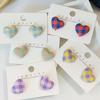 Love Heart-shaped Lattice Earrings New S925 Silver Needle Small Fresh Earrings Female Fabric Jewelry