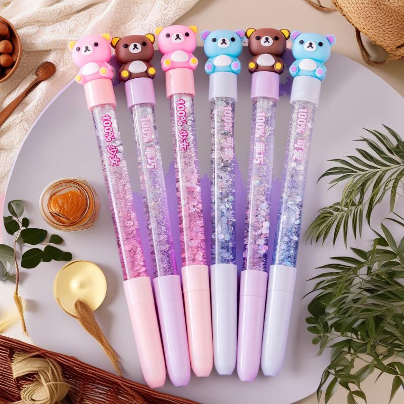 6Pcs Little Fresh Fairy Neutral Pen; Liquid Colorful Quicksand Pen; Black Water-based Pen Student Supplies