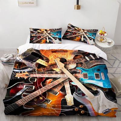 Federa per Cuscino da Letto con Stampa Musicale di Chitarra a Colori 3D Copripiumino Singolo Matrimoniale Queen King Misura Completa Set Biancheria da Letto per Adulti